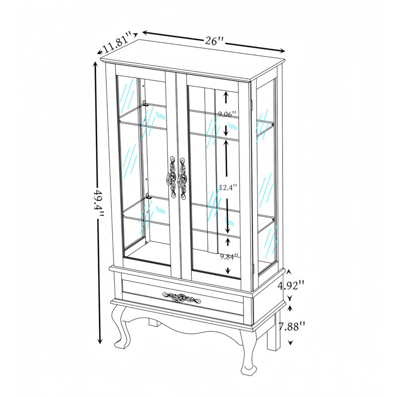 Cherry Lighted Glass Display Cabinet with Adjustable Shelves