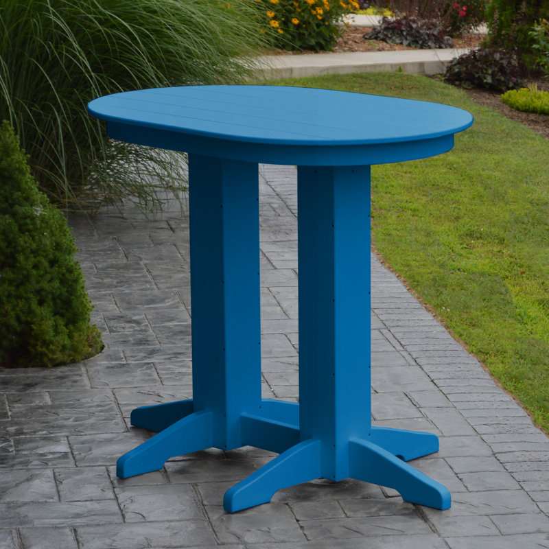 Nettie Oval Outdoor Dining Table With Umbrella Hole , in. W 33'' in. D, Blue, 42" H x 48" W x 33" D
