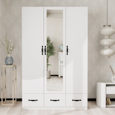 Armoire-penderie Attebery avec porte miroir, 2 tringles et 3 tiroirs