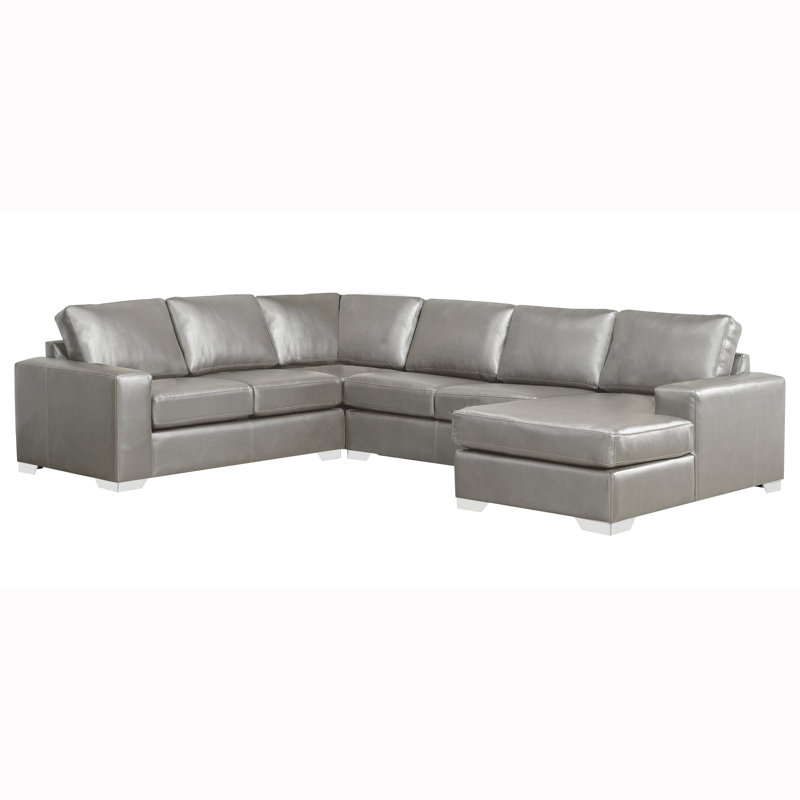Crooke Upholstered U-Shaped Sectional Left Hand Facing, Slate Genuine Leather