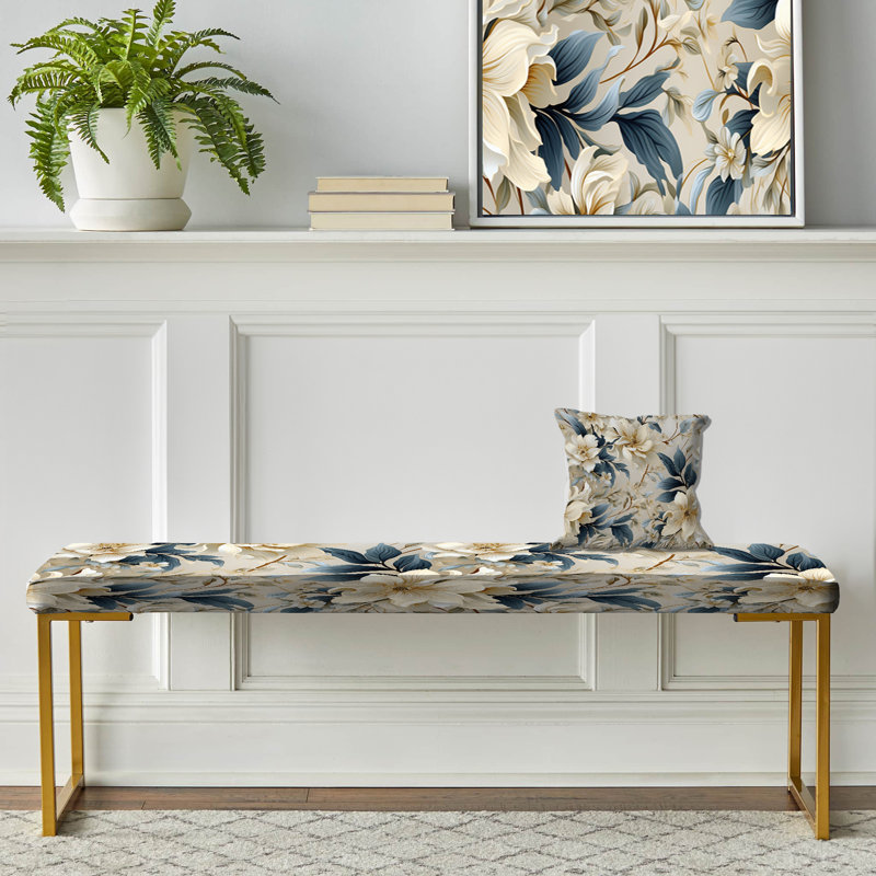 Banc rembourré or, Beige/Blue Floral