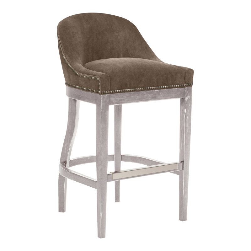 Calloway Upholstered Bar Stool with Solid Wood Frame, Nadia Earth, Dove Gray
