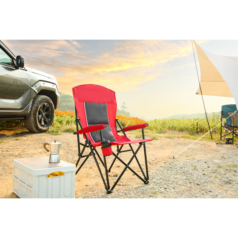 Red Collapsible Camping Chair With Cup Holder, 250Lbs Weight Capacity, Comfortable For Outdoor, Garden, Patio Heavy Duty Lawn Load Easy To Fold And Store Camping, Garden Use
