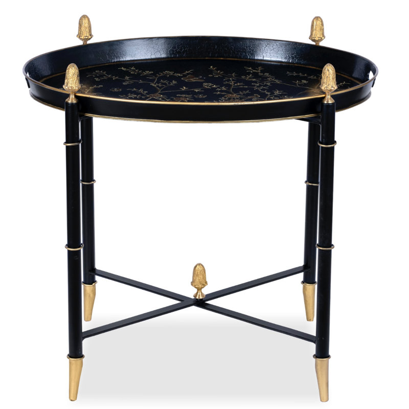 Pewter Round Tray &  Table with Finials, Black/Gold