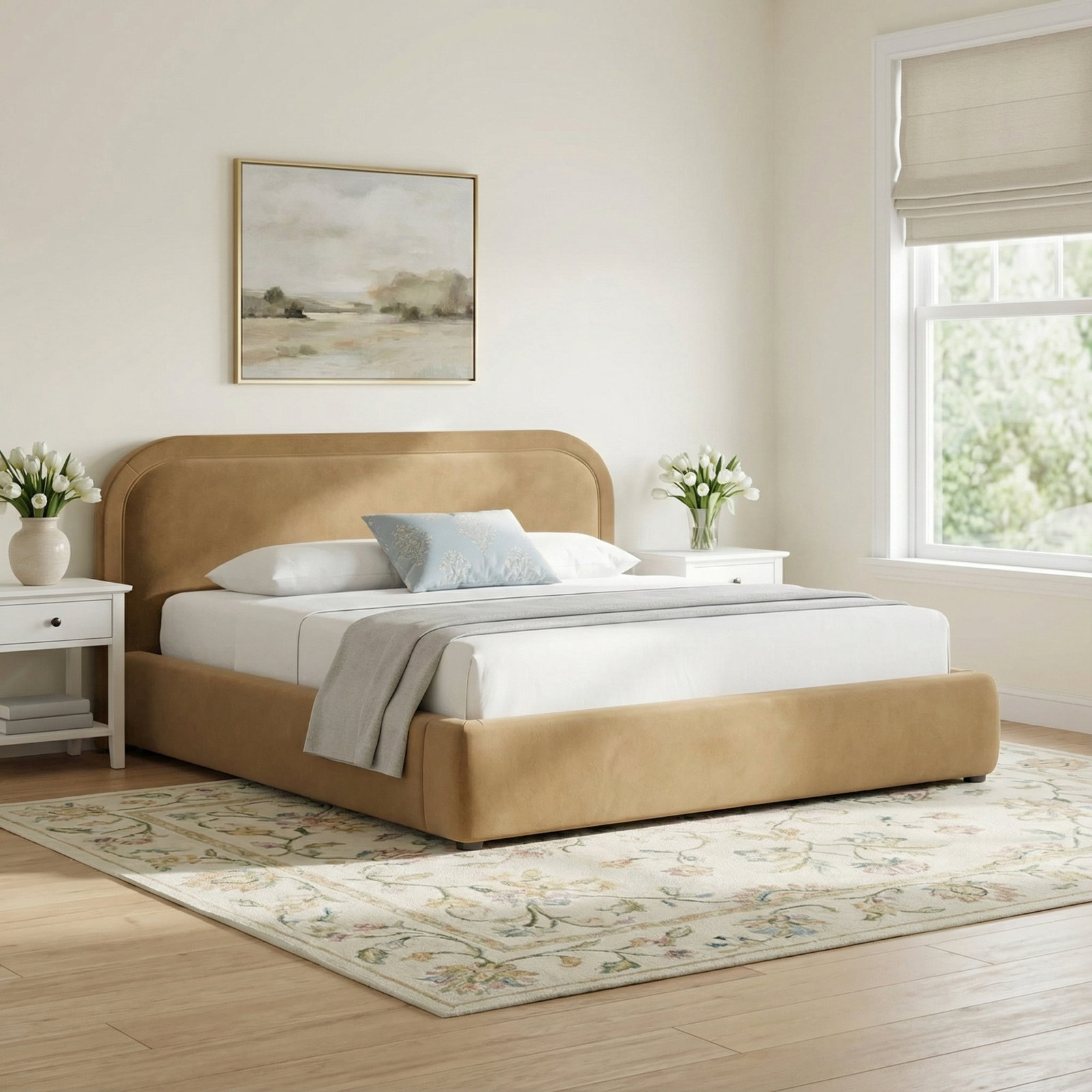 Paola Velvet Upholstered Bed, Camel, King