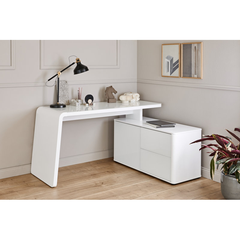 Altus L-Shaped Glass Top, White/Matte White