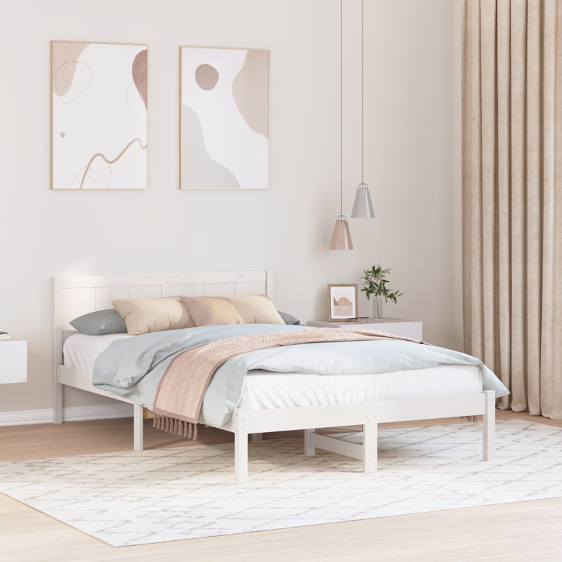 87-8 Bed Frame with Headboard Solid Pine wood, White, 95.5cm x 205.5cm
