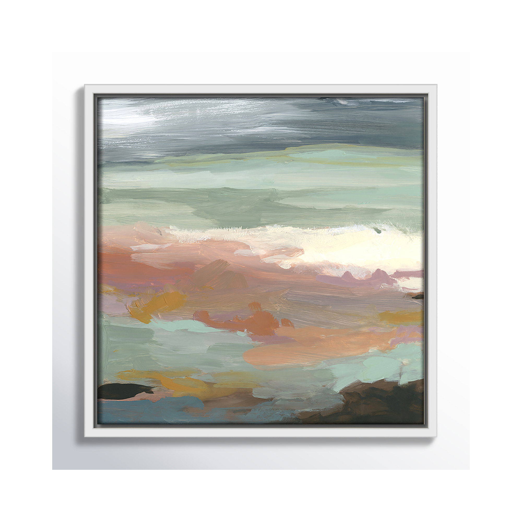 Ocean Bluffs by Carol Robinson - Painting Print on Paper, Picture Framed Canvas, 13.5" H x 13.5" W, White