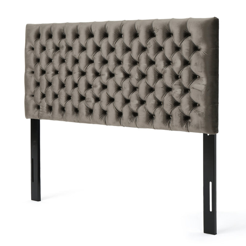 Button- Grey Velvet Headboard, Enhancing Bedroom Aesthetics Fully Upholstered Creating A Luxurious Ambience, Gray