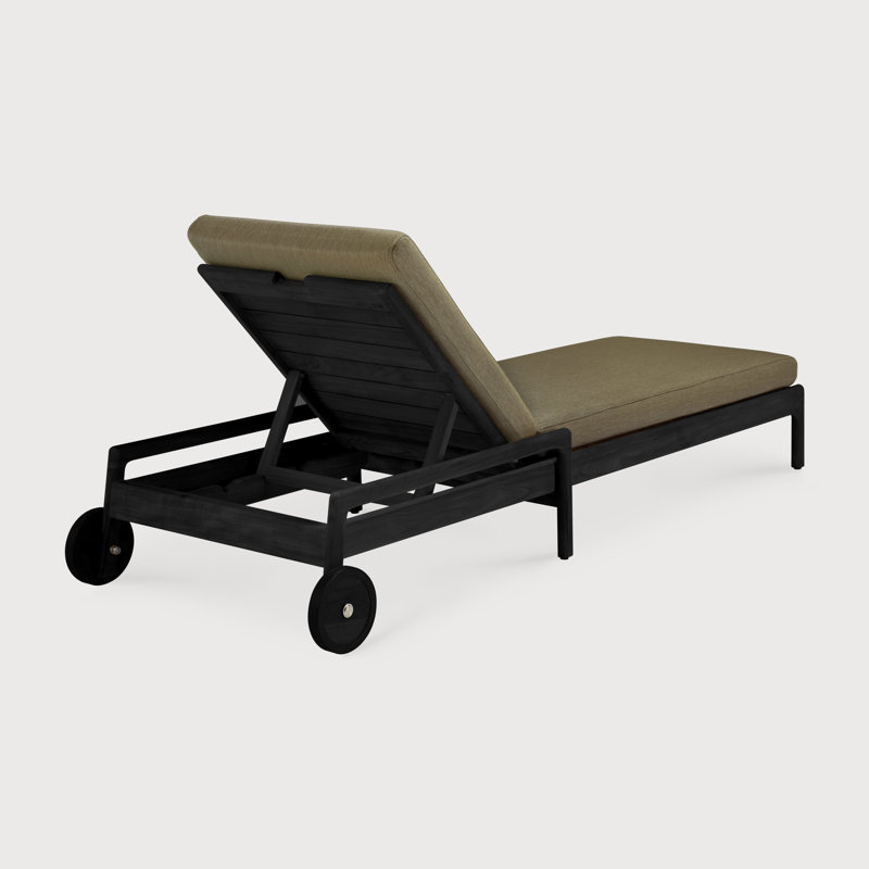 Jack Outdoor Teak Chaise Lounge, Green, Varnished Teak Black