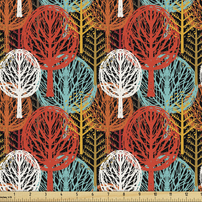 Parada Colourful Sketch of Autumn Trees Fabric