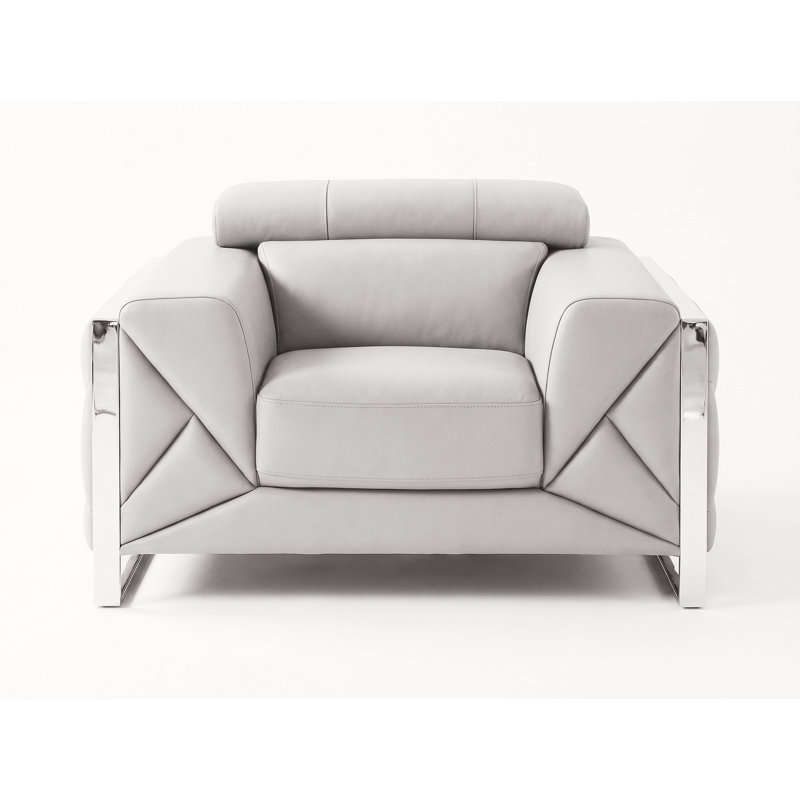 Chaise en cuir véritable gris clair avec appuis-tête réglables, Gris clair