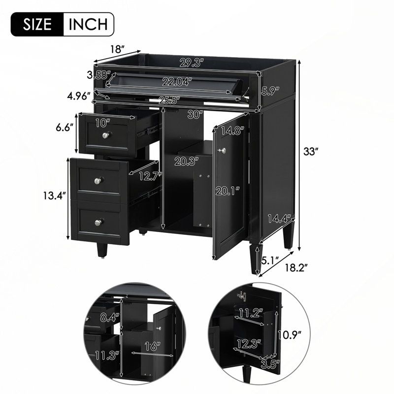 Meuble-lavabo élégant et indépendant avec rangement spacieux et fabrication durable, Noir
