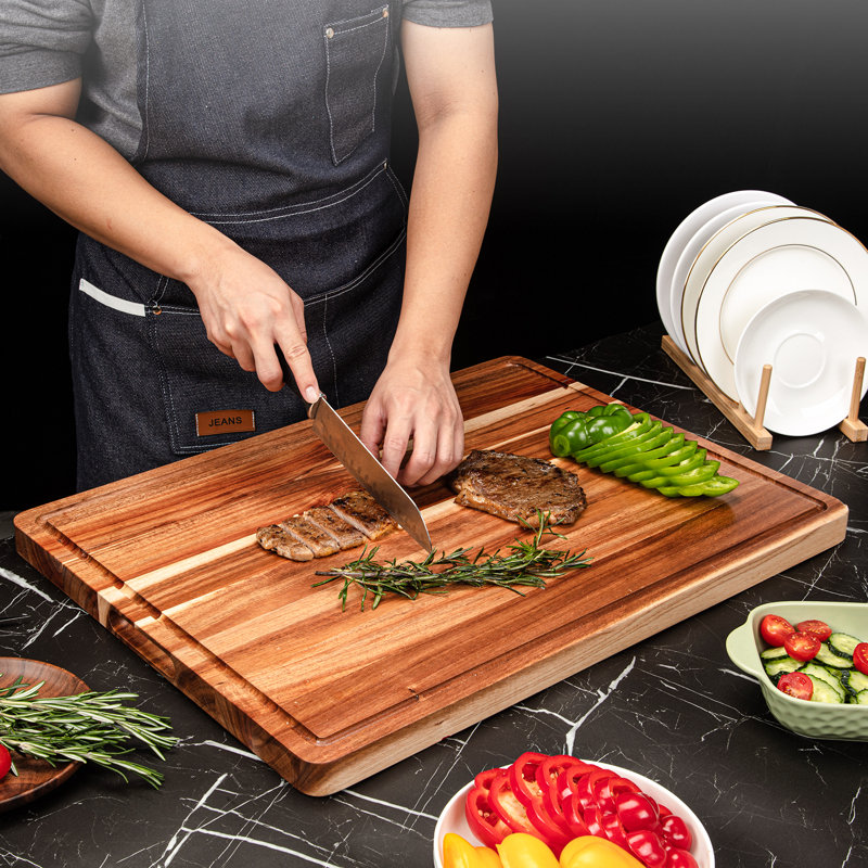 24'' Acacia Wood Extra Large Chopping Board with Handles and Juice Groove