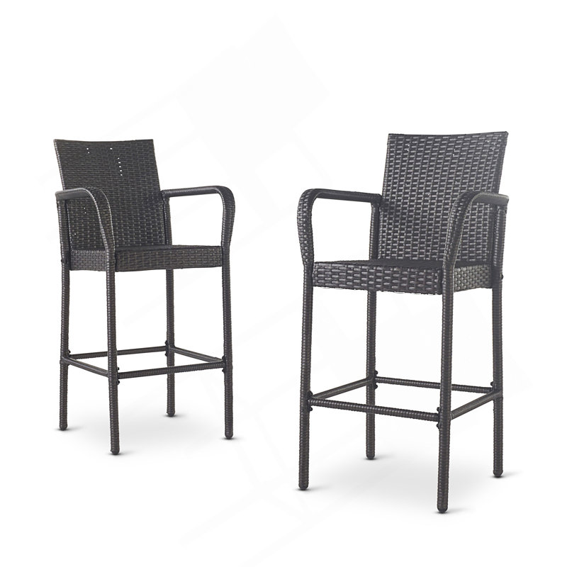 Barstool With Durable Polyethylene Rattan And Weather-Resistant Metal Frame For Modern Outdoor Spaces, Gray