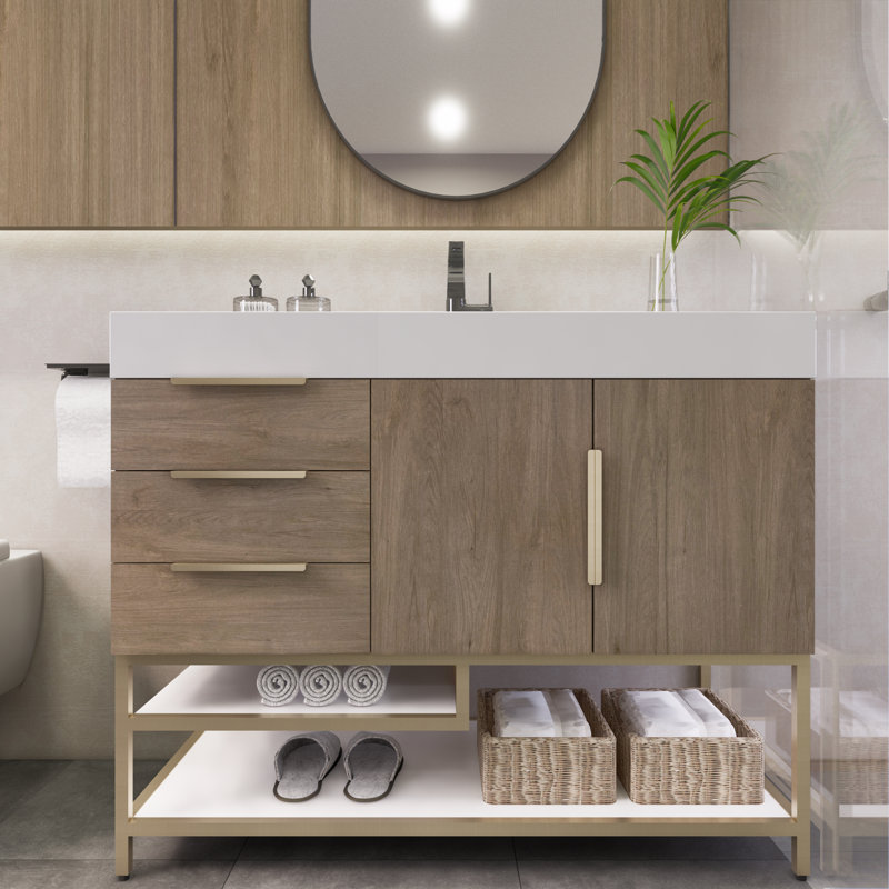 Marayah 41.9'' Single Bathroom Vanity with Acrylic Top, Light Oak