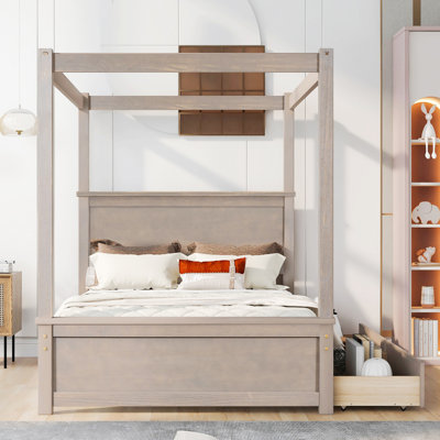 Canopy Bed With 2 Drawers, Full Size Canopy Platform Bed -  Red Barrel StudioÂ®, F751B17AA78649DFA69DC678BEB16EB0