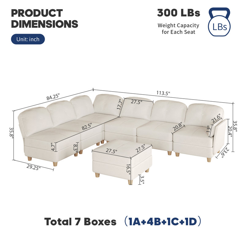 L Shaped Sectional Teddy Velvet Couch With Storage,Corner Modular Sofa With Chaise, 35.75" H x 113.5" W x 35.75" D