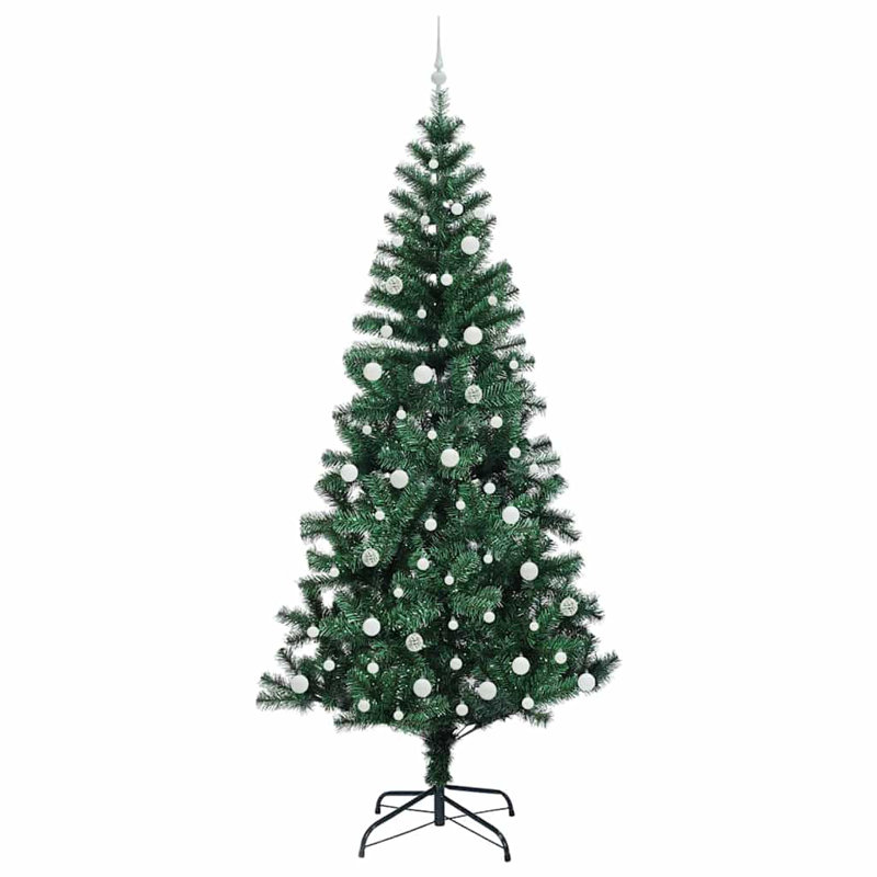 vidaXL Artificial Pre-lit Christmas Tree Green PVC and Metal, 7.87 ft