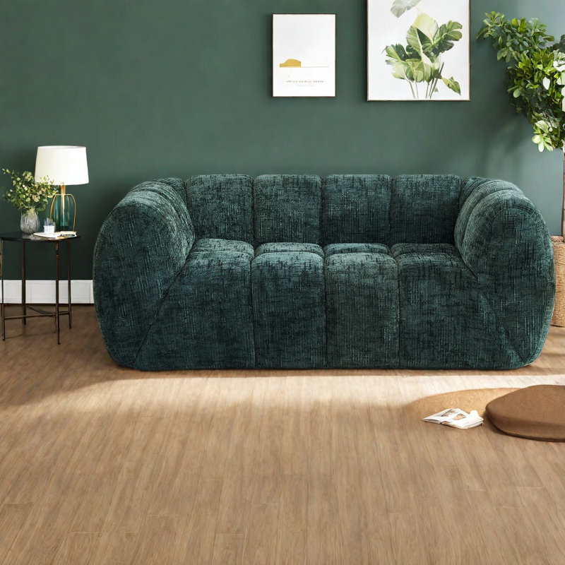 Comfortable Green Chenille Sofa, Modern Design For Living Rooms