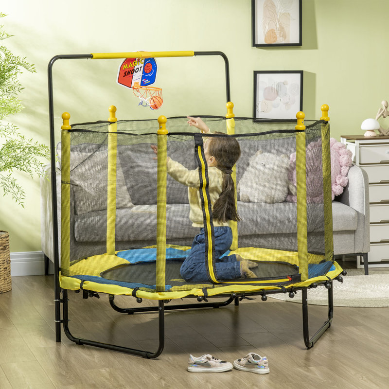 Kid Trampoline with Basketball Hoop and Net