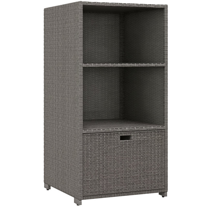 Porte-serviettes PE en rotin avec 2 tablettes de rangement, Gris foncé