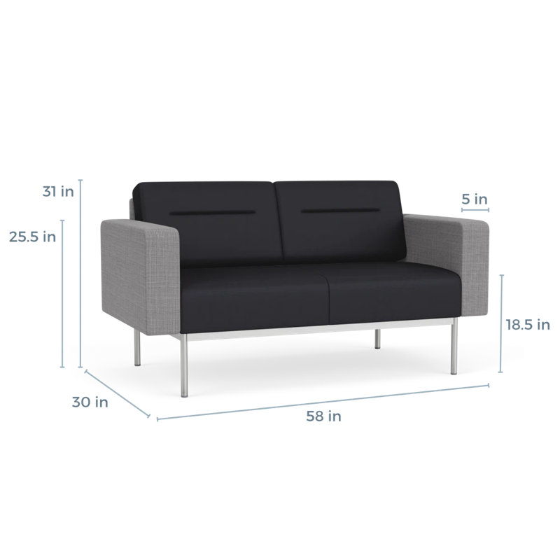Causeuse de réception Darsey, Sans alimentation, Noir Patriot Plus; gris chambray, Argent argent