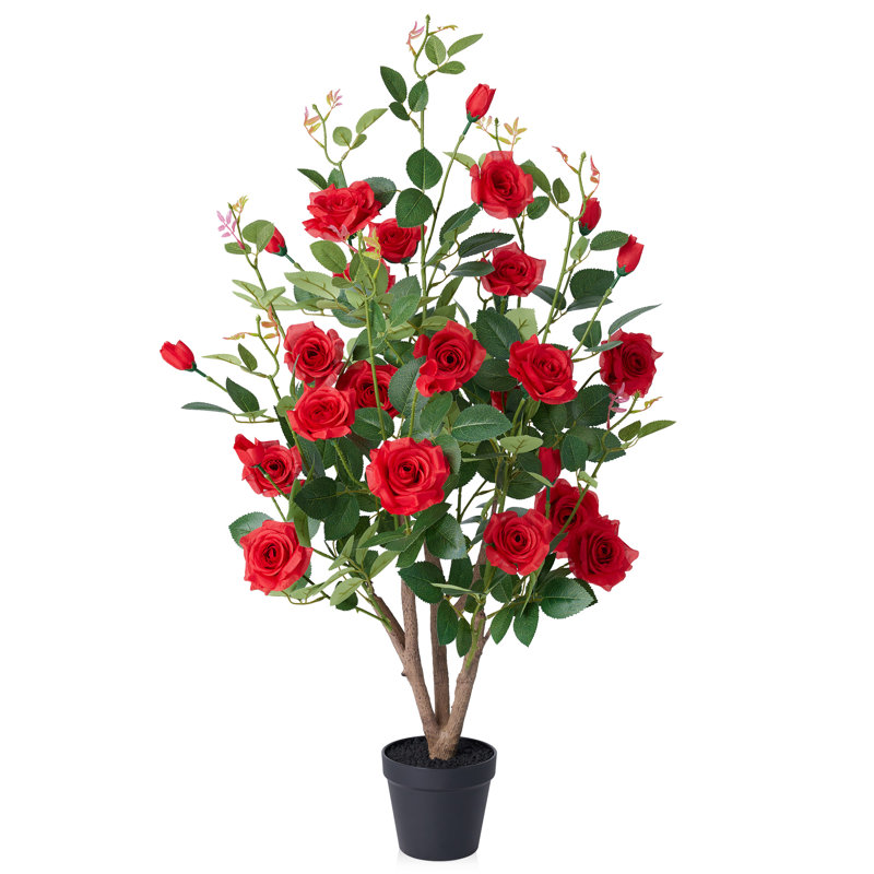 Rosier artificiel en pot Adcock Premium, Rouge, 36 po x 20 po