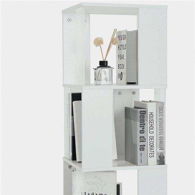 Bibliothèque rotative à 6 niveaux, bibliothèque simple avec plaque en acrylique, Blanc