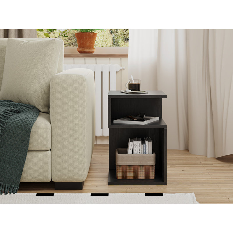 Table de chevet en forme de S de 20 po à conception géométrique avec rangement polyvalent, Noir