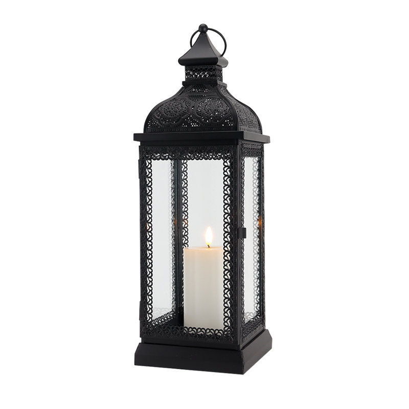 19''H Rustic Style Metal Candle Lantern, Black