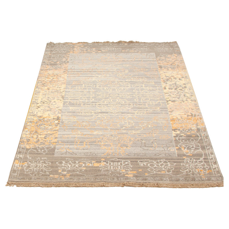 Tapis gris unique en viscose noué à la main style années 2010 de 5 pi 3 po x 7 pi 9 po O'Reilly