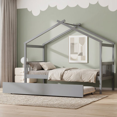 Lit simple en bois avec lit gigogne simple