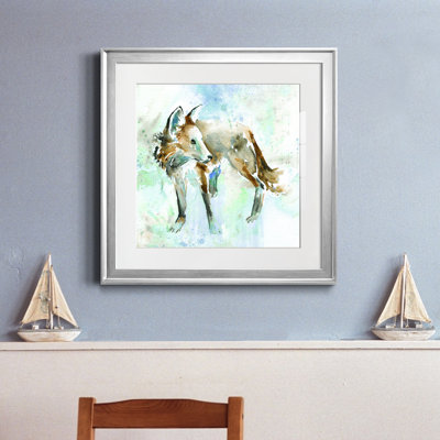 Renard sur fond bleu - peinture encadrée