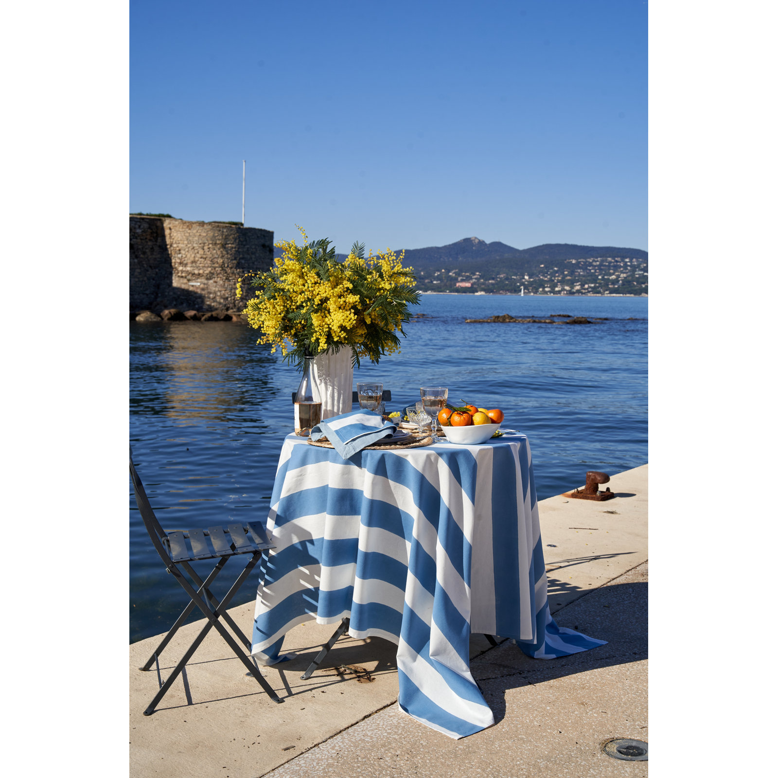 Brezhane Striped Independence Day Tablecloth, Blue, 71" Square