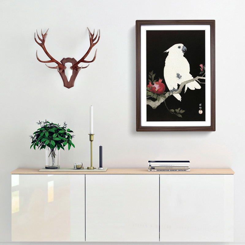 Cockatoo and Pomegranate by Ohara Koson - Picture Frame Painting Print, 87cm H x 62cm W x 2cm D, Walnut Framed