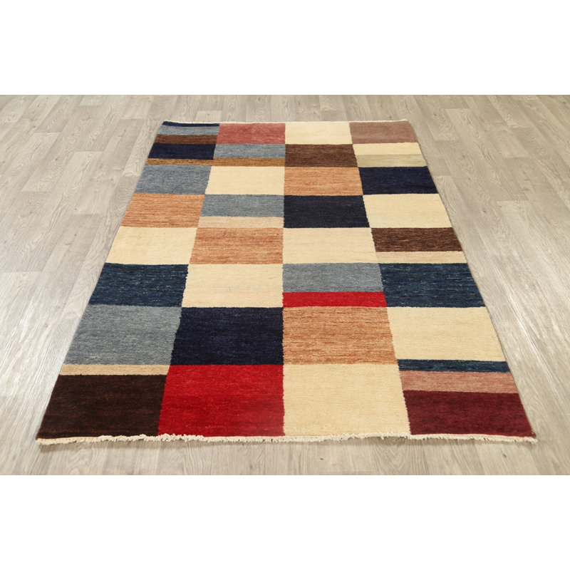 Tapis multicolore noué à la main de conception unique 4 pi 7 po x 6 pi 9 po