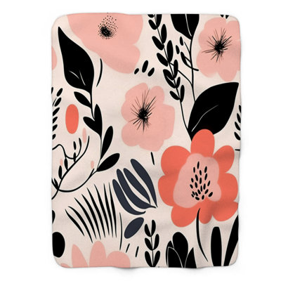 Pink and Black Flower - 1 Piece Blanket