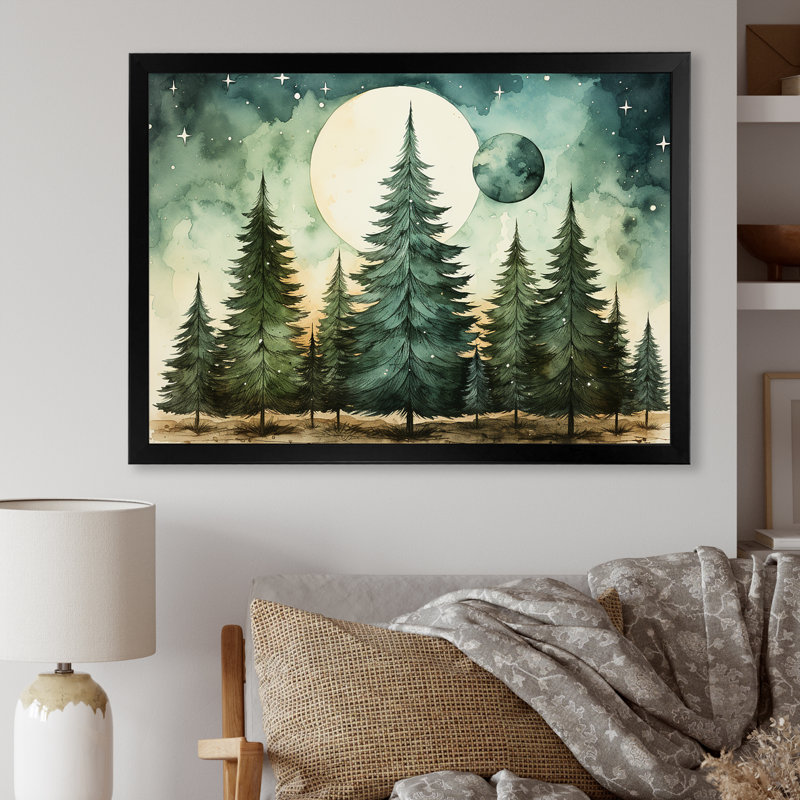 Minimalisme, arbre de Noël forêt II - pin, art mural, Cadre flottant noir, H 12 po x l 20 po x P 1 po