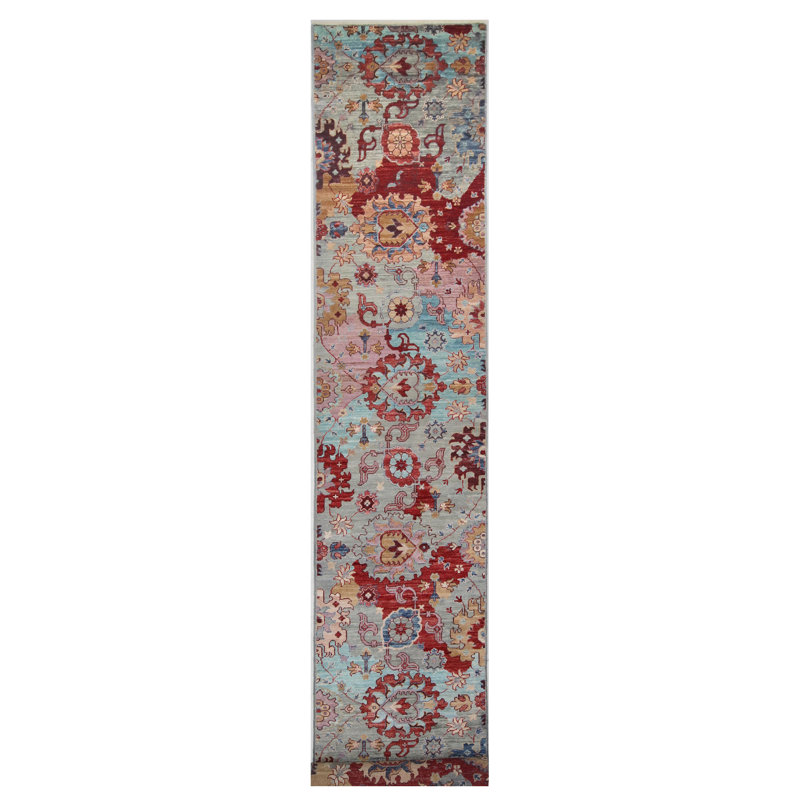 Tapis bleu et rouge noué à la main de haute qualité