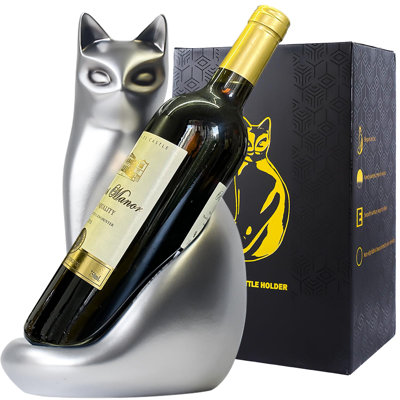 Tabletop Wine Rack Elegant Cat Shaped,Decorative Wine Storage  (Silver)