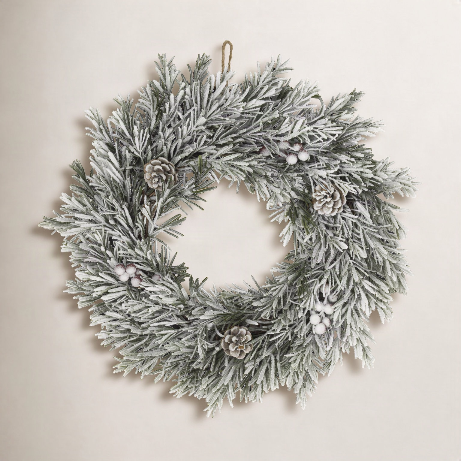 Pine Cones And Berries Flocked Pine Artificial Christmas Wreath - 20" - Unlit