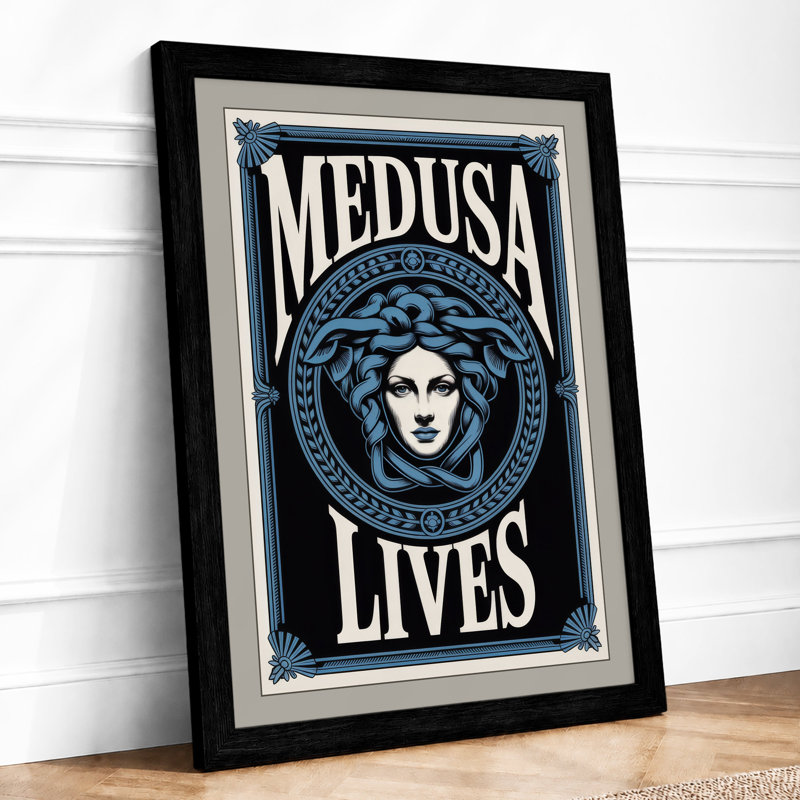 Medusa Lives Typography - Framed Print, Black, A4 - 29.7 x 21.0 cm