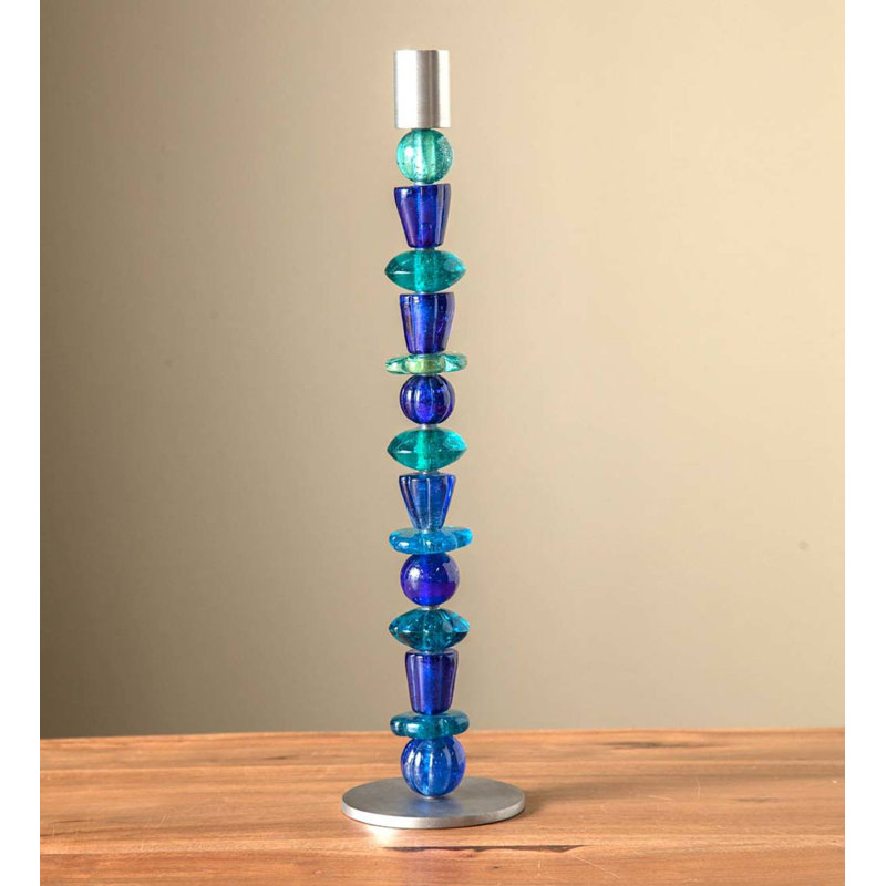16'' H Tabletop Candlestick, Blue