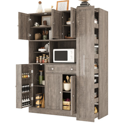 Traditional 52.8x17.7x70inch Freestanding Buffet with Hutch , Large Kitchen Pantry Storage Cabinet Cupboard with Pull-Out Side Cabinet, Door Shelves and Drawer, Brown