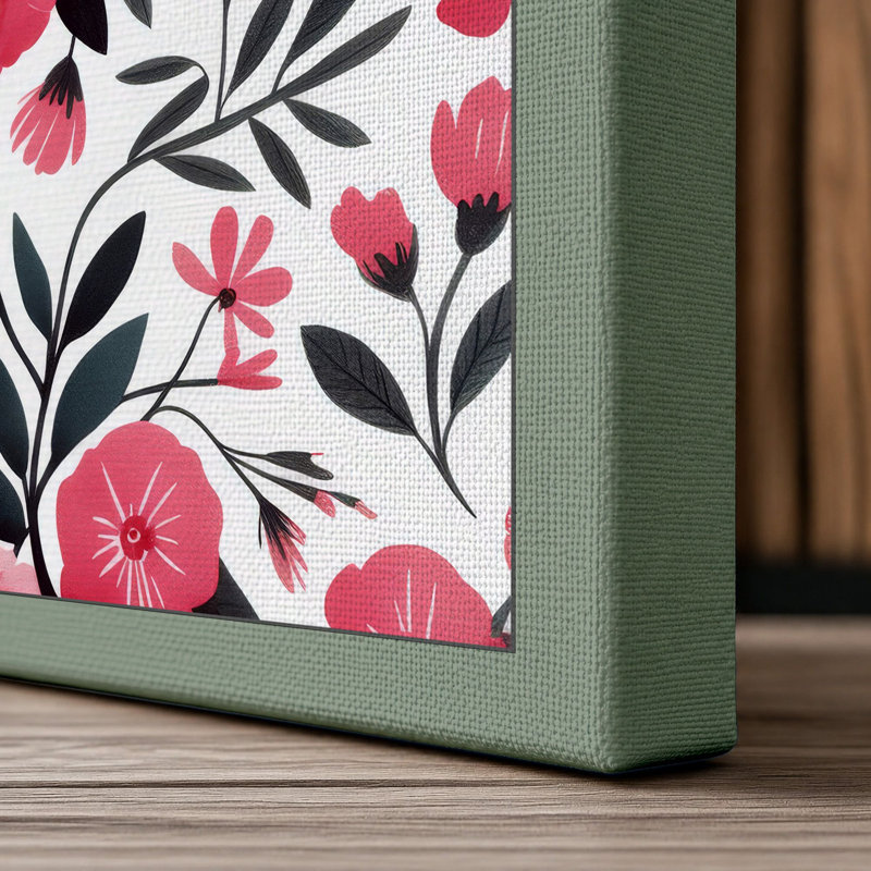 Pink Blooms Pattern Botanical - Wrapped Canvas, 18x12 - 45.7 x 30.5 cm, Sage Border