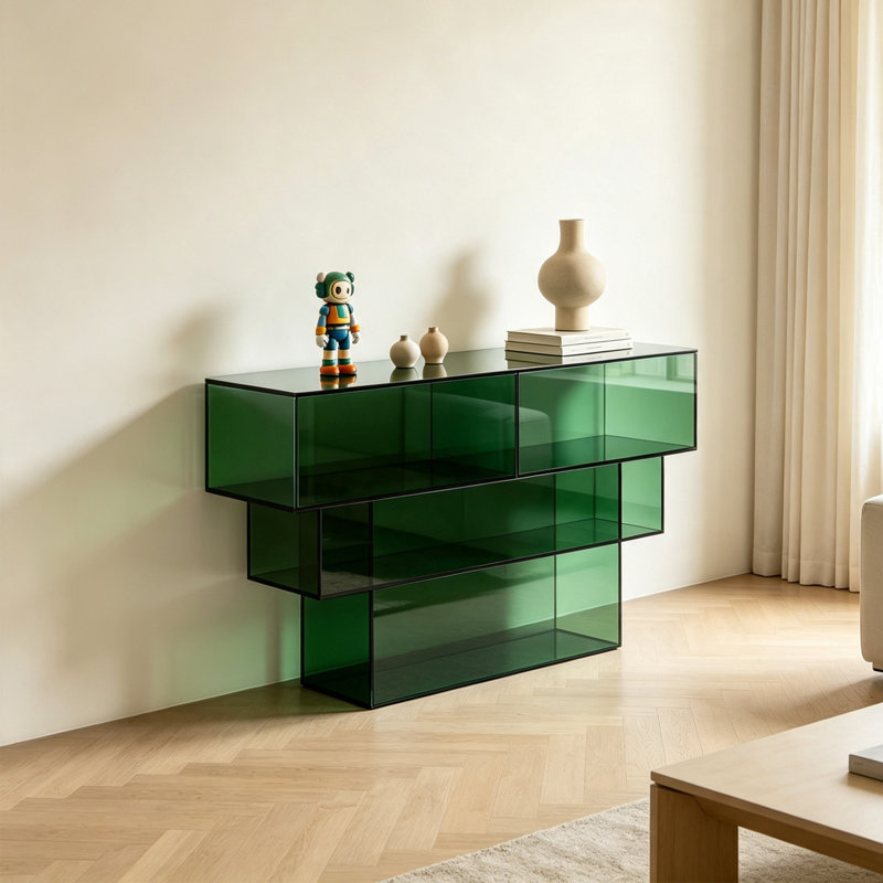 Console en acrylique vert, H 29,53 po x l 55,12 po x P 11,81 po