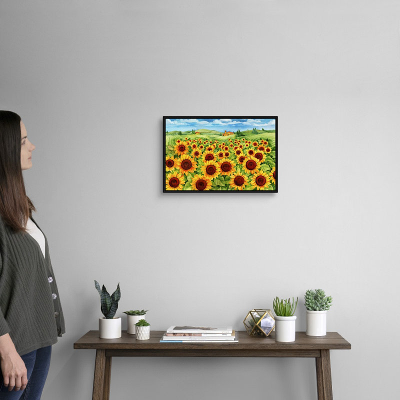 Art mural toile de tournesol, Cadre noir, H 18 po x l 12 po x P 1,75 po