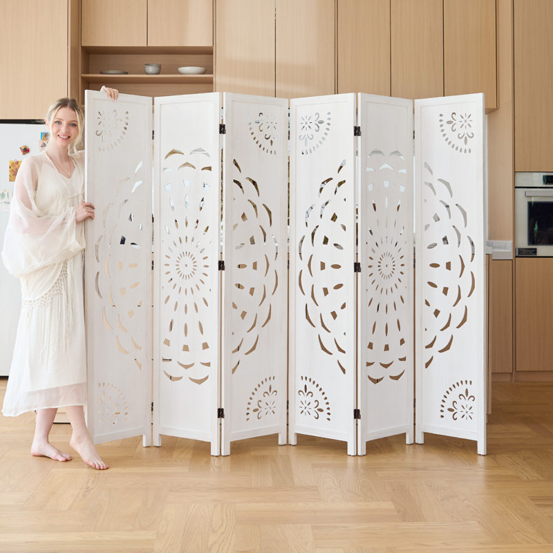 Paravent Peony, 6 panneaux, blanc rétro, 6, Blanc patiné