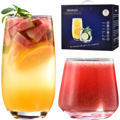 Ensemble de verres à boire de 12 à 6 grandes tasses en verre de 17 oz et de 6 petits verres à vin sans pied de 10 oz